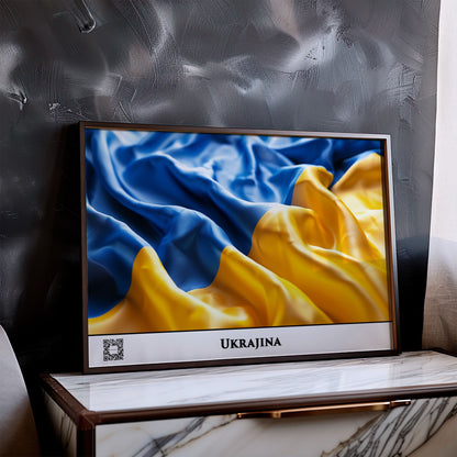 Ukraine-Flagge mit QR-Code