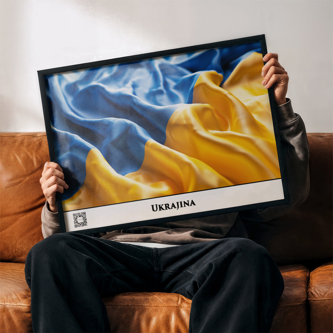 Ukraine-Flagge mit QR-Code
